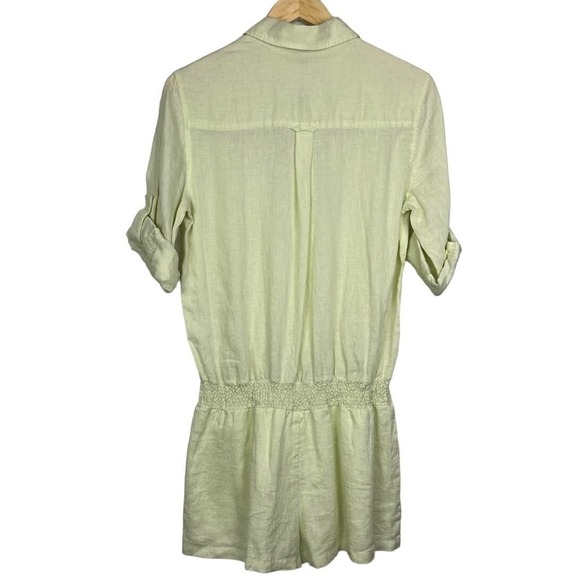 NEW Victoria's Secret 100% Linen Light Yellow/Green Tie Waist Smocked Romper‎ 10 - Picture 2 of 6